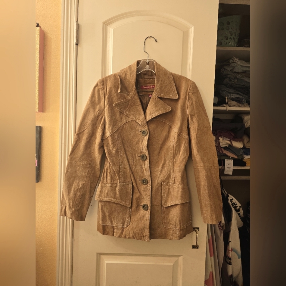 Jennifer J vintage suede leather jacket sz M color tan